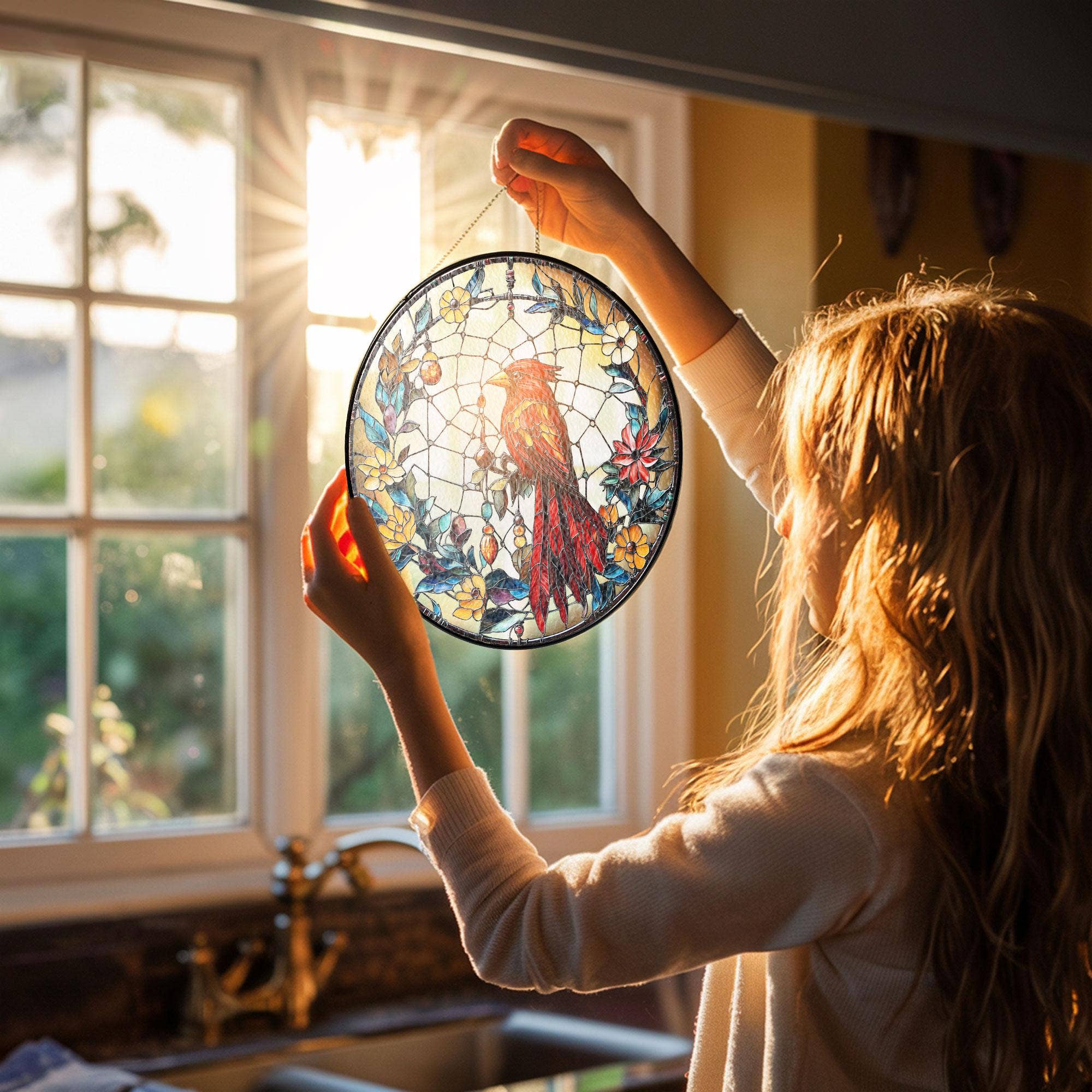 TMLECOM LTD - Wholesale Suncatcher - Cardinal Bird Stained Glass Suncatcher, Memorial Suncatcher1