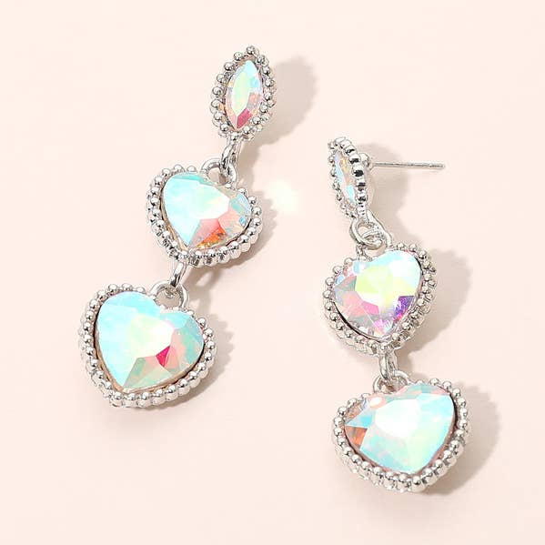 12Pairs - Heart Stone Link Drop Earrings for wholesale by Sensibling Corp.