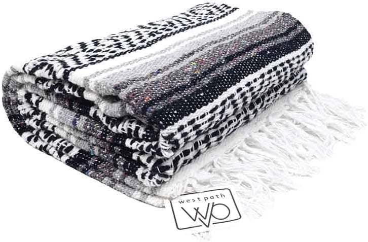 West Path - Wholesale Picnic Blanket - Mexican Blankets Black Serape | Picnic | Camp | Yoga | Beach1