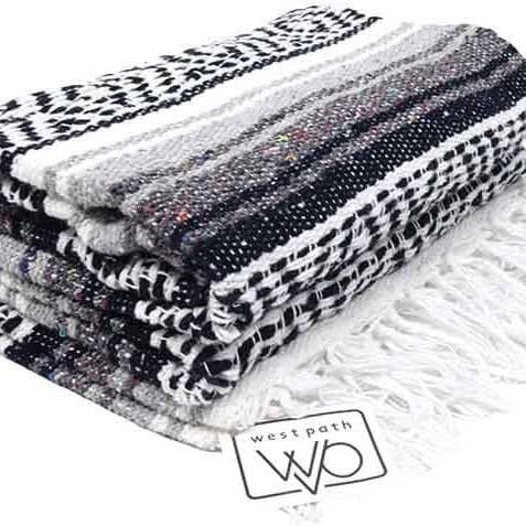 West Path - Wholesale Picnic Blanket - Mexican Blankets Black Serape | Picnic | Camp | Yoga | Beach1
