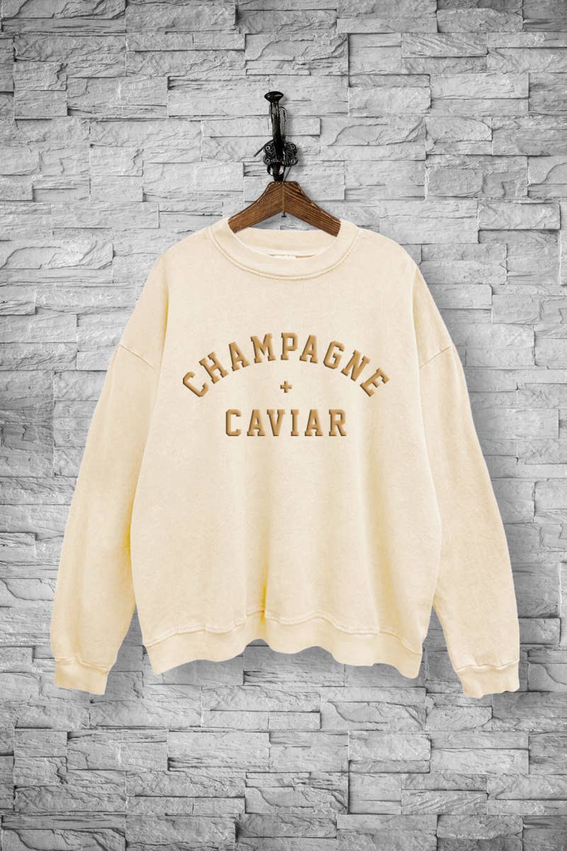 VINTAGE POINT USA – Engroshandel Grafisk Sweatshirt - Dame – "CHAMPAGNE & CAVIAR" GRAFISK MINERALVASKET SWEATSHIRT3