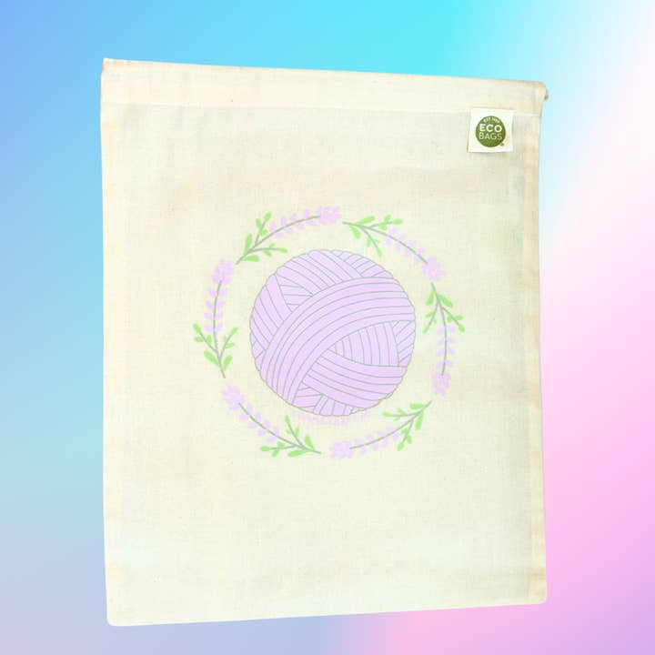 Drawstring Project Bag - Lavender Yarn Ball for wholesale by Comma Craft Co
