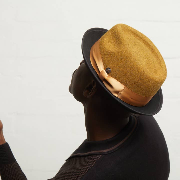 BENTLEY Tweekleurige Melange Vilt Trilby Hoed - Mosterd voor wholesale door Dasmarca Hats