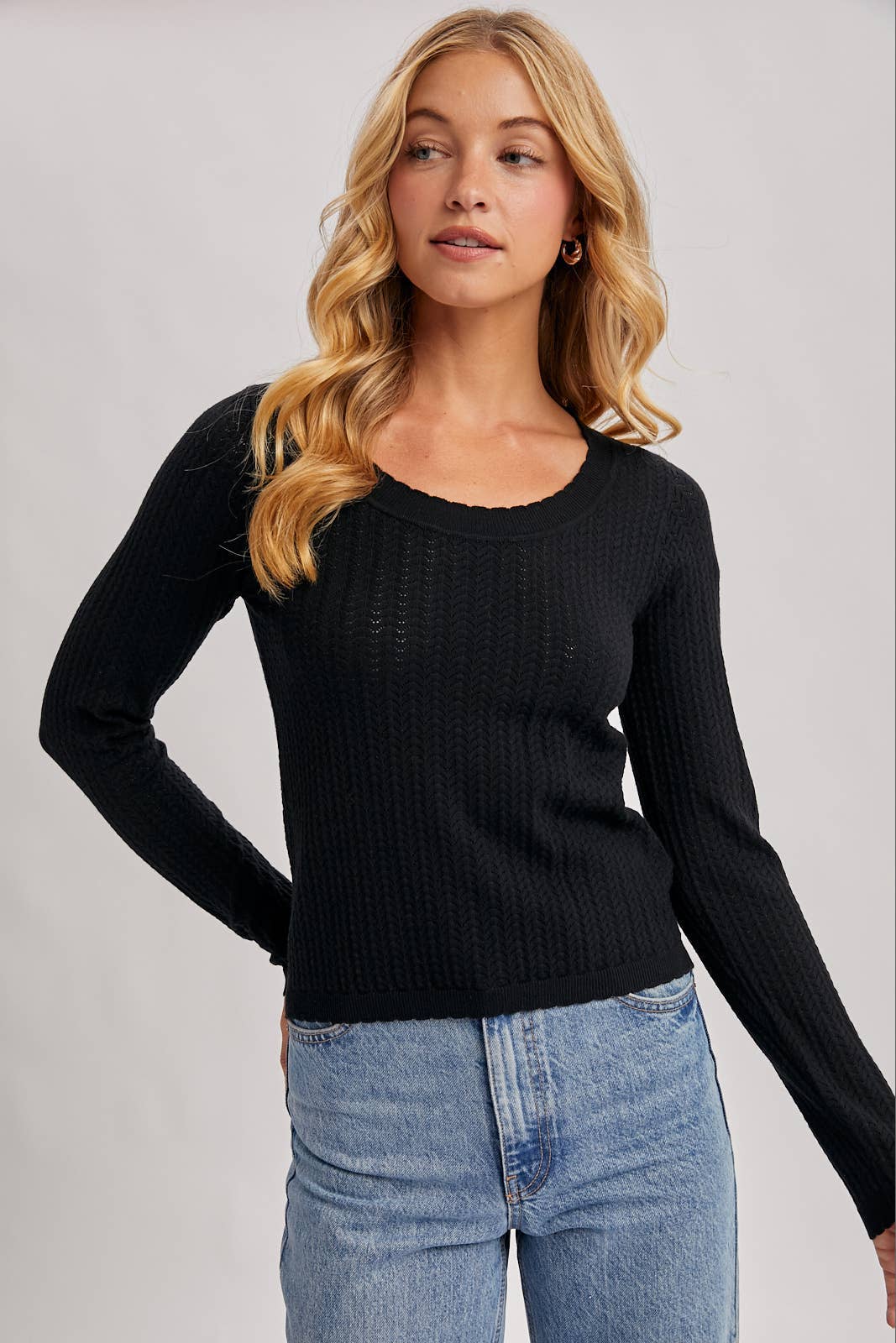 Black L/S POINTELLE TOP for wholesale on Faire13