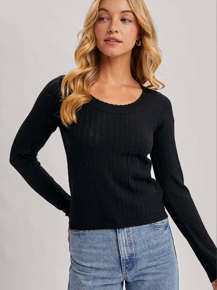 Black L/S POINTELLE TOP for wholesale on Faire13