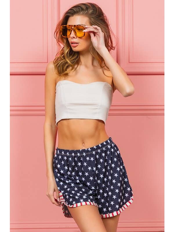 Vanilla Monkey - Wholesale Shorts - Women's - Fourth Of July Theme Stripe Binding Shorts
