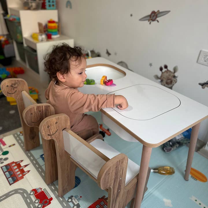 Bonnie Handmade - Wholesale Bouwset - Kinderen - Houten sensorische speeltafel, activiteitentafel voor kinderen met 2 bakken