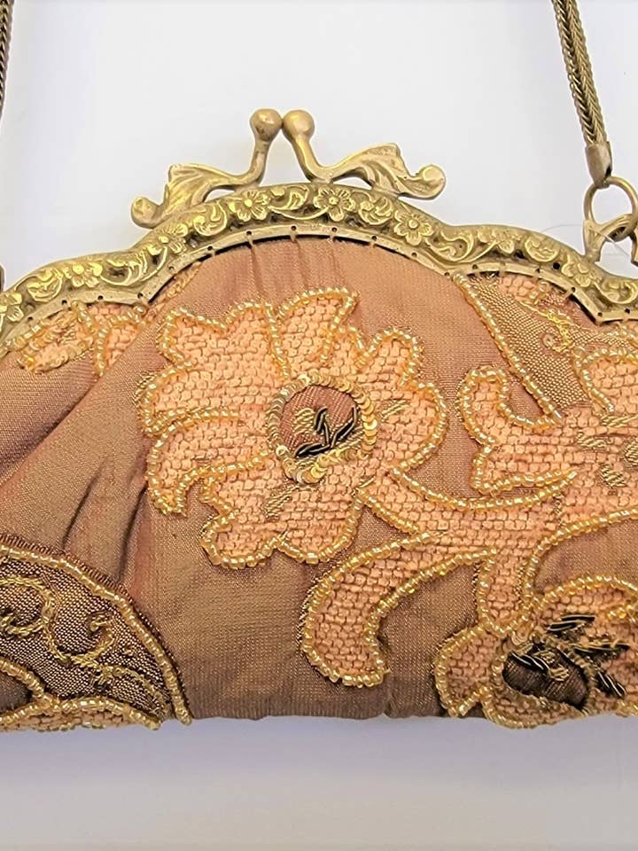 VINTAGE TAPESTRY CLASSIC DUSTY ROSE CLUTCH for wholesale by Ricki designs