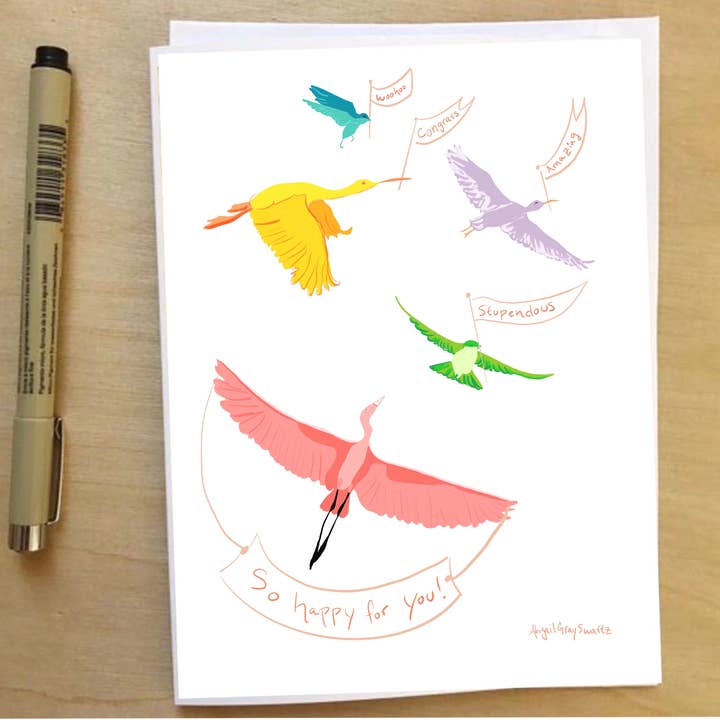 Vogels vieren, gefeliciteerd, baby- en bruidsdouche, kaart voor wholesale door Gray Day Studio