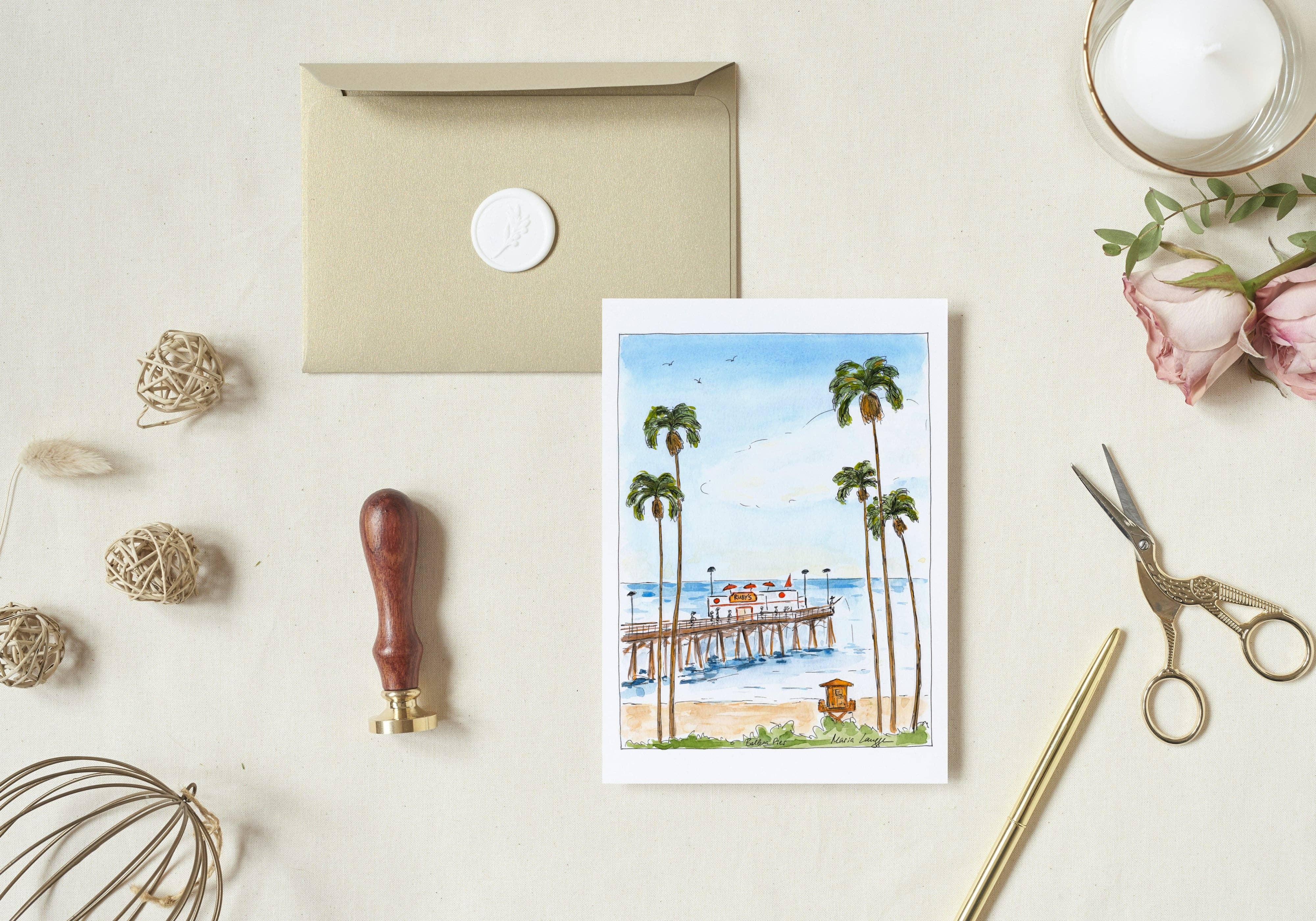 Maria Langgle - Wholesale Everyday Greeting Card - Balboa Pier Folded Greeting Card with Envelope 5x74