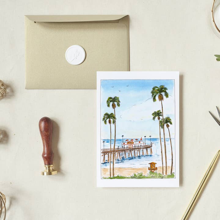 Maria Langgle - Wholesale Everyday Greeting Card - Balboa Pier Folded Greeting Card with Envelope 5x74