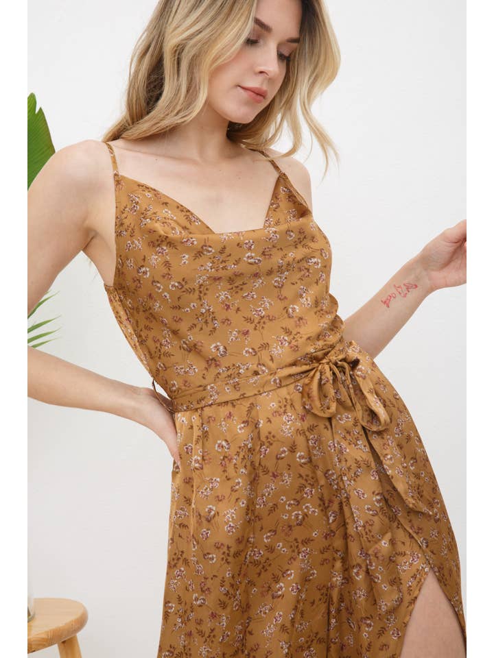 Blue B - Wholesale Jumpsuit - Women's - 31632R - Satin Ditsy Floral Cowl Neck Cami Slit Jumpsuit10