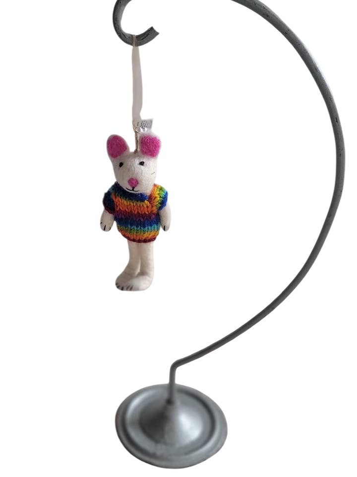 ORN806 - Felt Christmas Ornament- Bunny With Rainbow Sweater for wholesale by Evergreen Guardian Imports