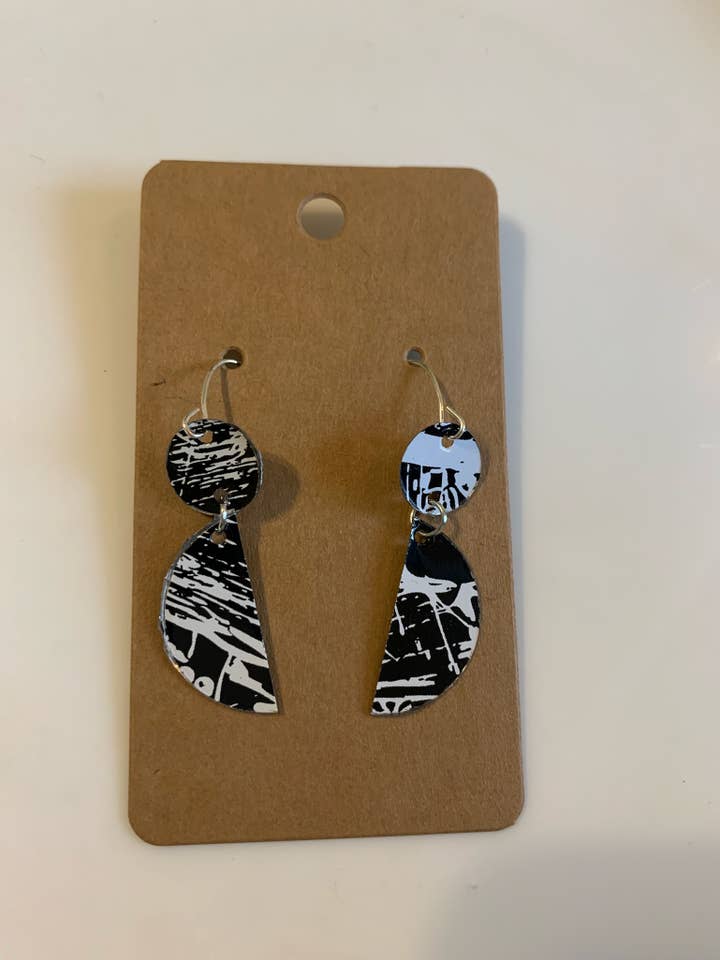 Black and White Tin Earrings for wholesale by Fancy Fig Creations