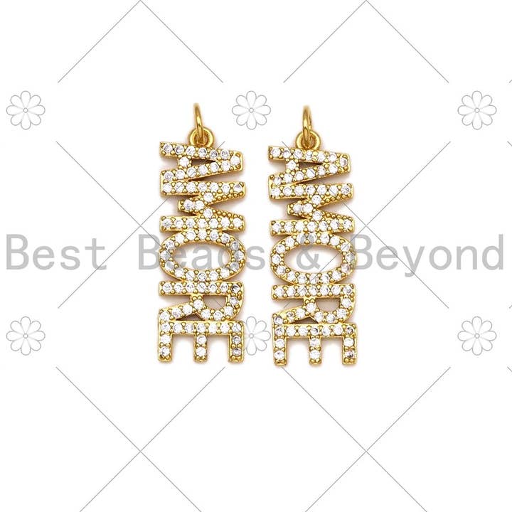 CZ Micro Pave AMORE Word Shape Pendant, 18K Gold Filled Cubic Zirconia Love Charm, Necklace Bracelet Charm Pendant,10x28mm,Sku#B136 for wholesale by BestBeads&Beyond