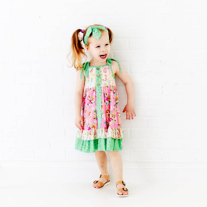 Pink Flower Child Floral Kids Bamboo Whimsy Dress for wholesale by Dreamiere