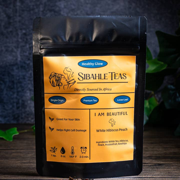 Je suis belle - Pêche à l'hibiscus blanc pour la vente par Sibahle Teas