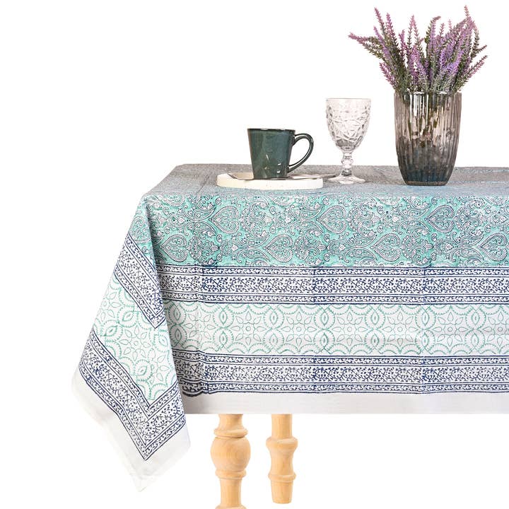 Nappe en coton Adonis imprimée à la main pour la vente par Perilla Home