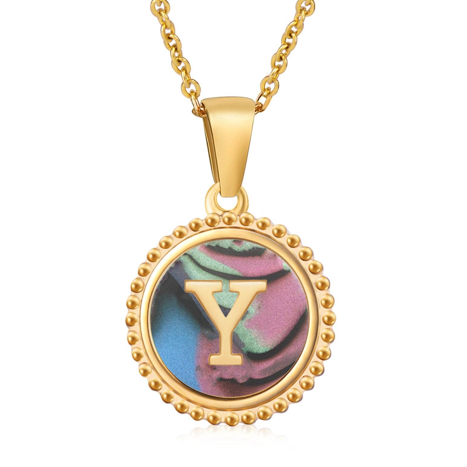 Mio Queena - Wholesale Pendant/Charm Necklace - Colored Shell Initial Gold-plated Stainless Steel Necklace24