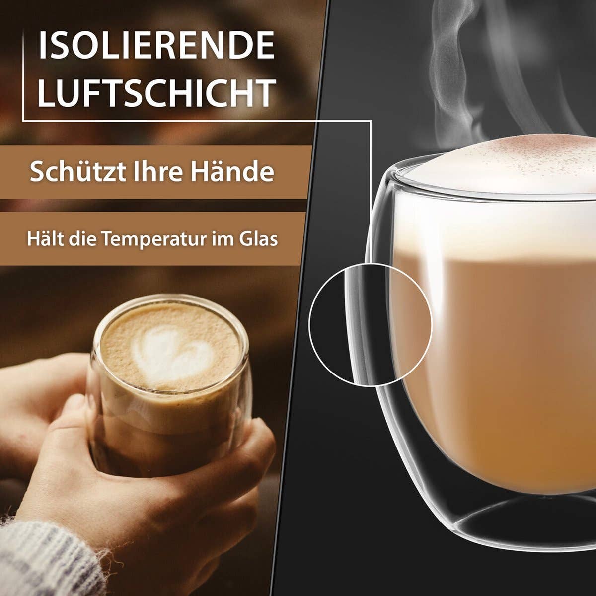 Biomatea - Vendita all'ingrosso Bicchieri da cocktail/superalcolici - 4x 250ml bicchieri a doppia parete per Latte Macchiato, tè con effetto sospeso2