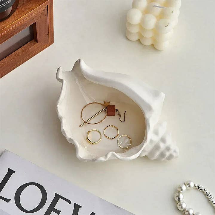 Kiyo Home - Wholesale Jewelry Dish - Conch Jewelry Storage Shell | Ceramic Coastal Storage Accent4