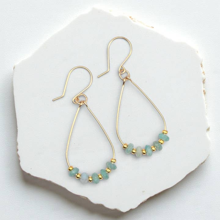 Teardrop Hoop Earrings with Green Amazonite - Silver or Gold for wholesale by Bijou by SAM