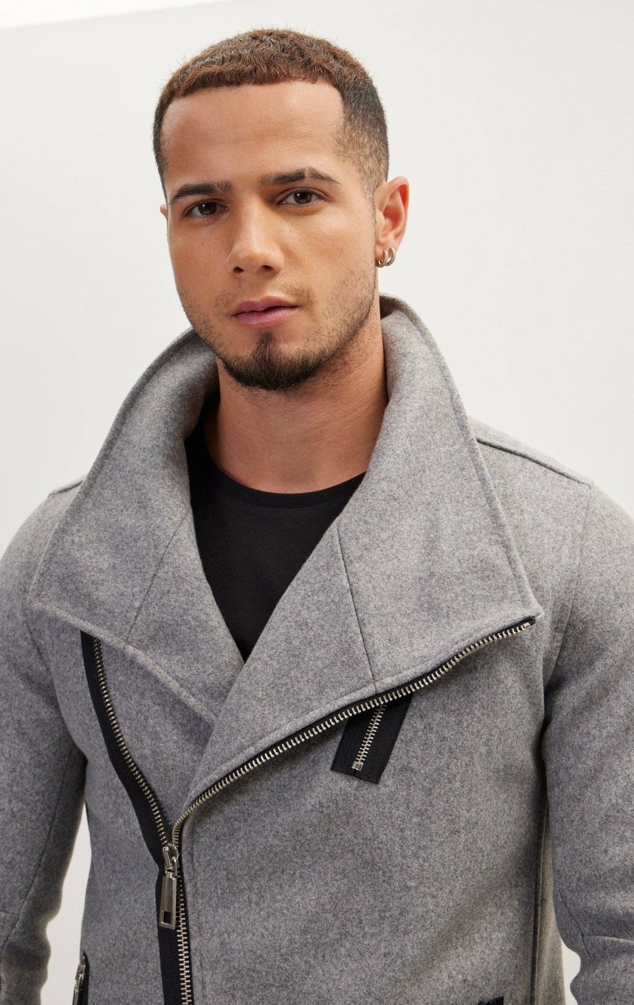 Men's Asymmetrical Zipper Closure Coat - Grey for wholesale on Faire6