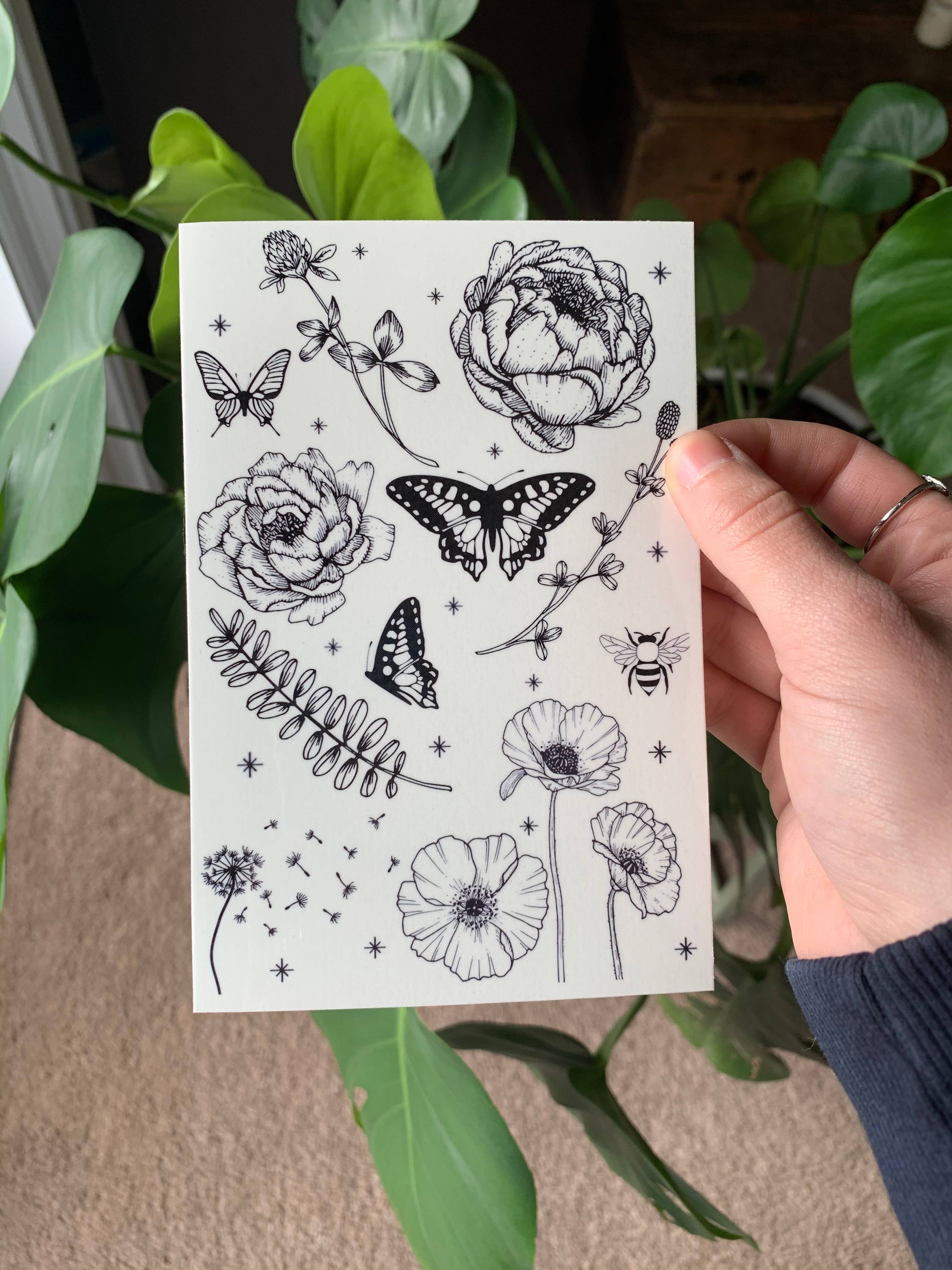 Little Viper Co - Wholesale Temporary Tattoo - Garden Peony and Butterfly Temporary Tattoos1