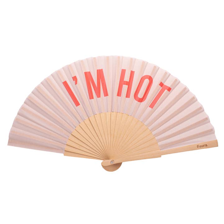 Fisura - Wholesale Handheld Folding Fan - “I'm hot” beige and red fan