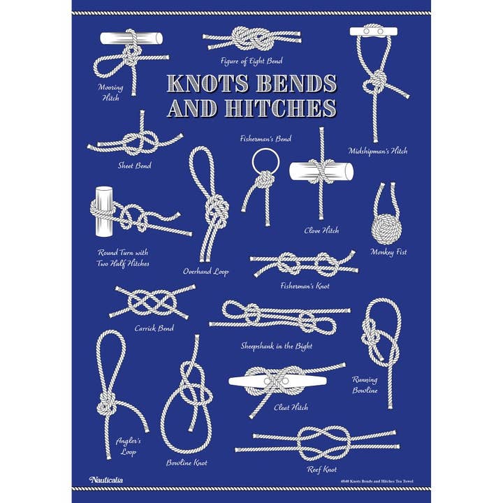 Knots, Bends, and Hitches Tea Towel, 71x51cm for wholesale by Nauticalia