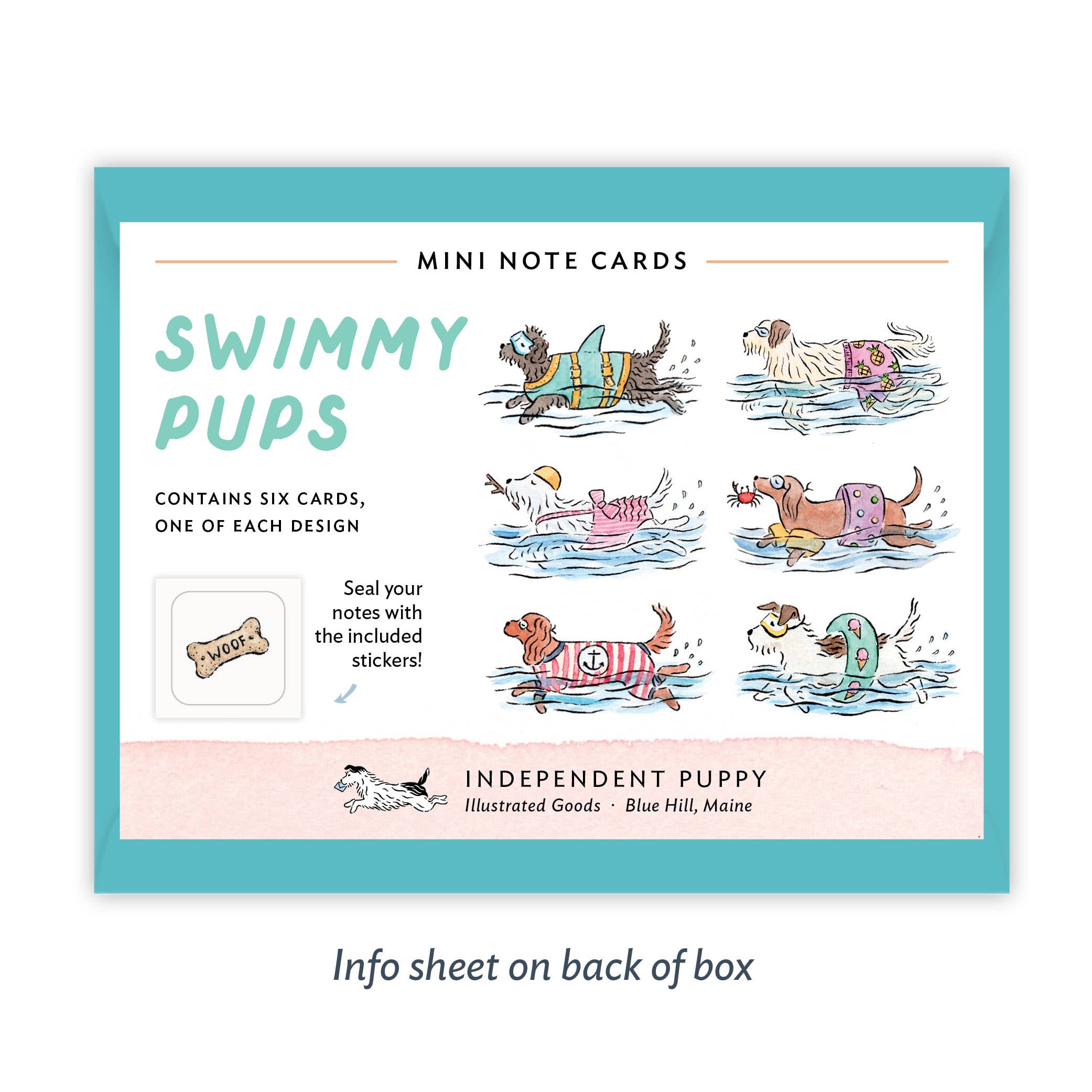 Independent Puppy - Wholesale Stationery/Notecard Set - Swimmy Pups Mini Note Cards, Set of 6 | 2.5 x 3.5"7