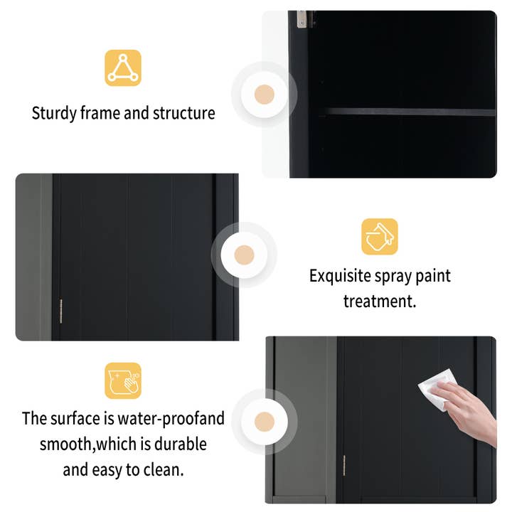 Orange County Decor - Wholesale Cabinet - 63" Tall Bathroom Storage Cabinet With Glass Doors, Free Standing, Two Drawers, And Adjustable Shelves, Mdf Board, Painted Black Perfect For Displaying Your Favorite Items 2 Black 2 4 Adjustable4