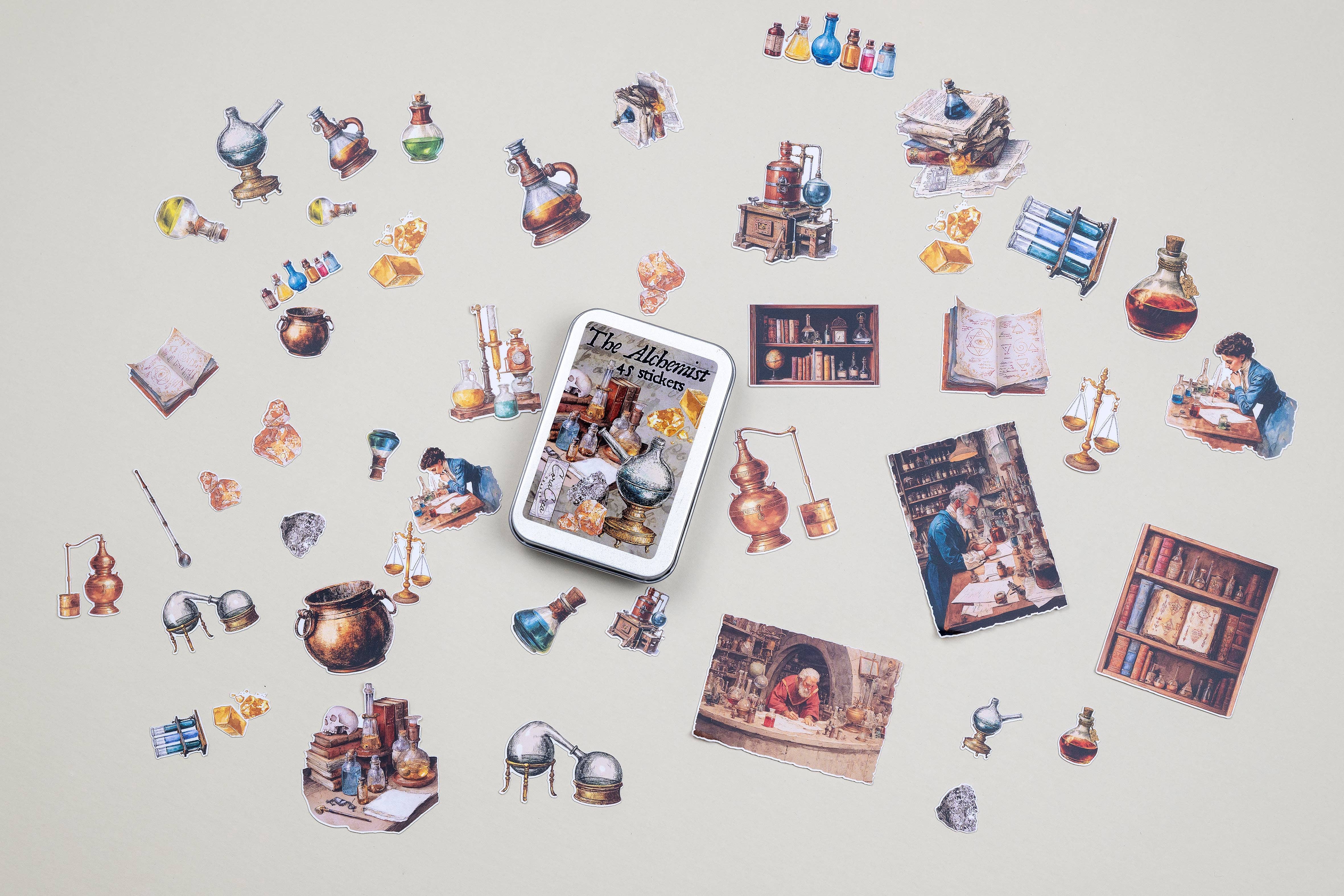 CoraCreaCrafts - Vente Autocollant - Boîte en métal avec autocollants d'alchimiste3