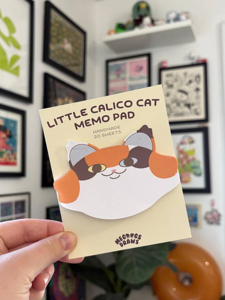 Handmade Calico Cat Memo Pad, Stationery for wholesale by megoogs draws