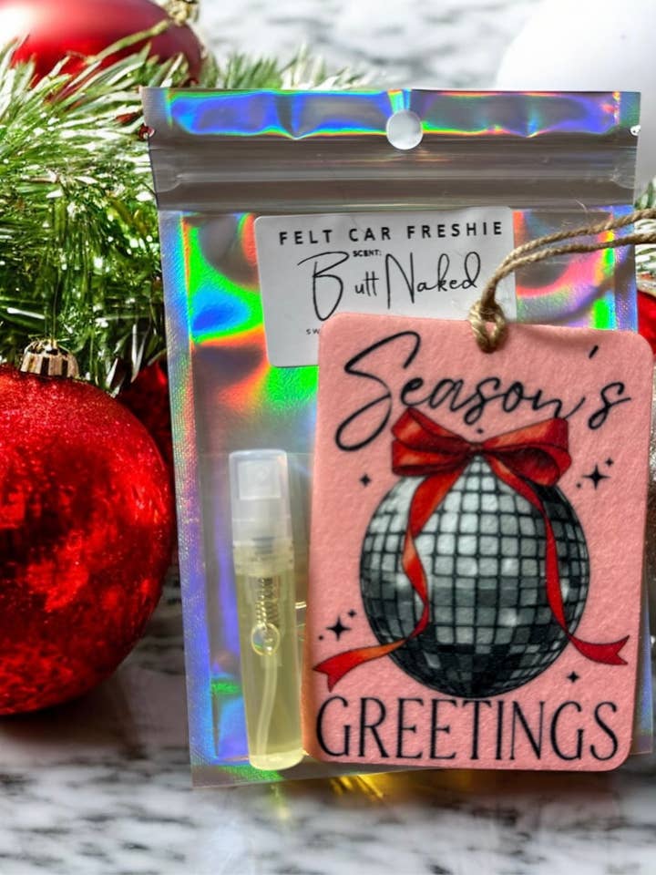 Season’s Greeting Felt Freshie for wholesale by The Prickly Five