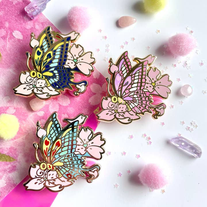 Shishido Creative - Wholesale Lapel Pin/Button - Cherry Blossom Butterfly • Sakura ni Chouchou Enamel Pin