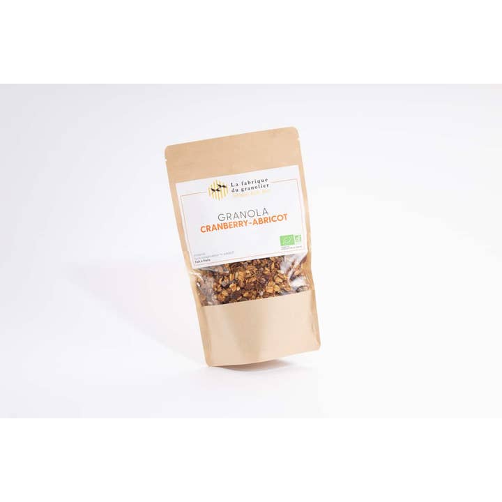 Bag of organic cranberry-apricot granola for wholesale by La Fabrique du Granolier