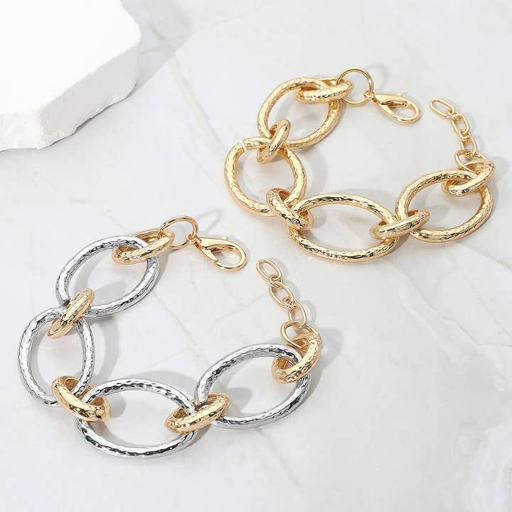 Hammered Metal Oval Link Bracelet for wholesale by Sensibling Corp.