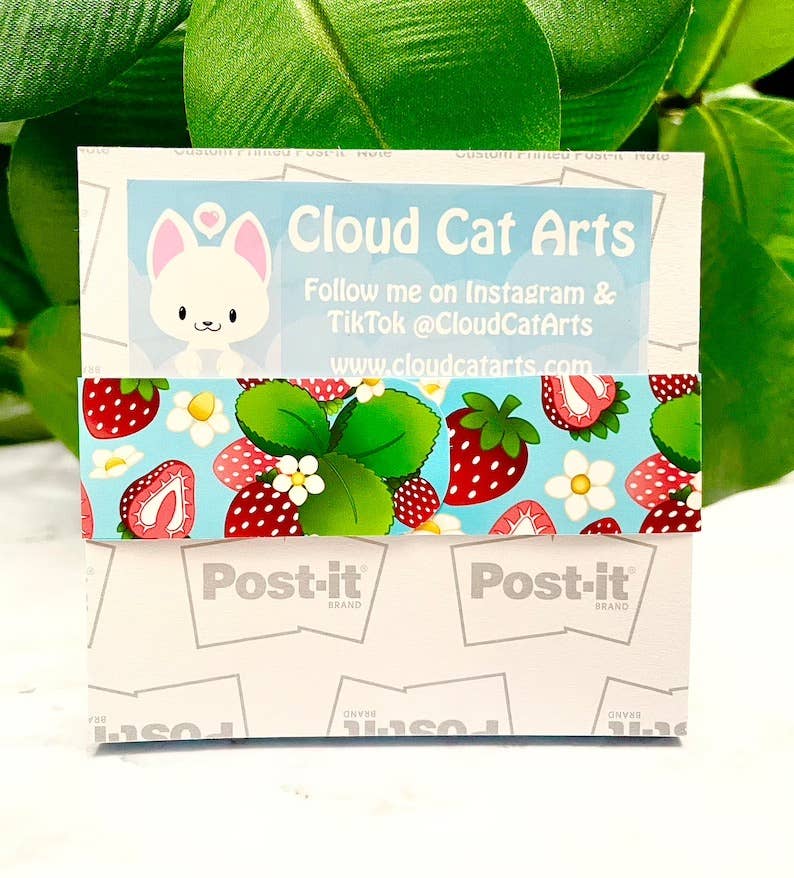 Cloud Cat Arts - Wholesale Sticky Notes - Strawberry Kitty - Cute Fruit Cat - Sticky Notepad2
