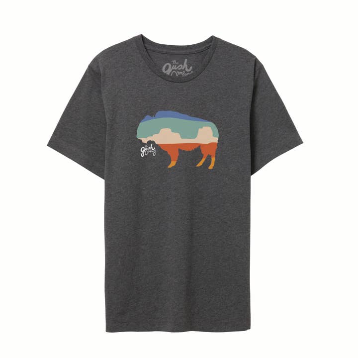 Sunset Bison Tee - Heather Dark Grey for wholesale by The Gush Company