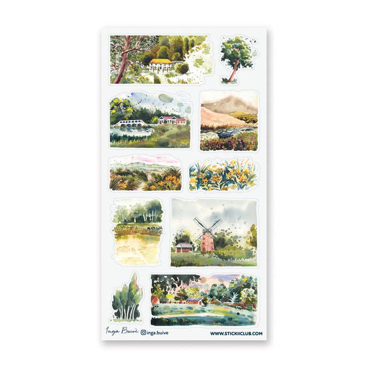 Watercolor Landscapes Sticker Sheet for wholesale by STICKII