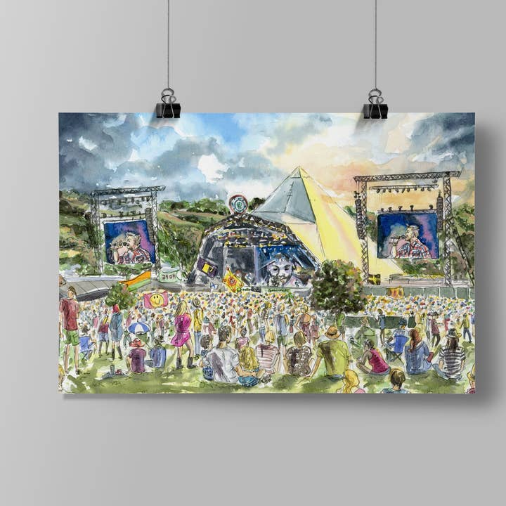 Glastonbury Festival Aquarel Kunstdruk voor wholesale door Jessica Kendrew Fine Art