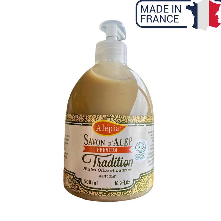 Aleppo Flüssigseife Premium Tradition 1% Lorbeer - 500ml - Alépia für den Großhandel von My Podologie