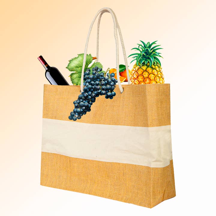 ecojutebags - Wholesale Grocery/shopping bag - Eco-Friendly Jute Tote with White Canvas Panel & Rope Handle1