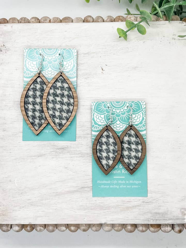 Wrapped in Fleece Gray Houndstooth Earrings for wholesale by Fleece & Fancy