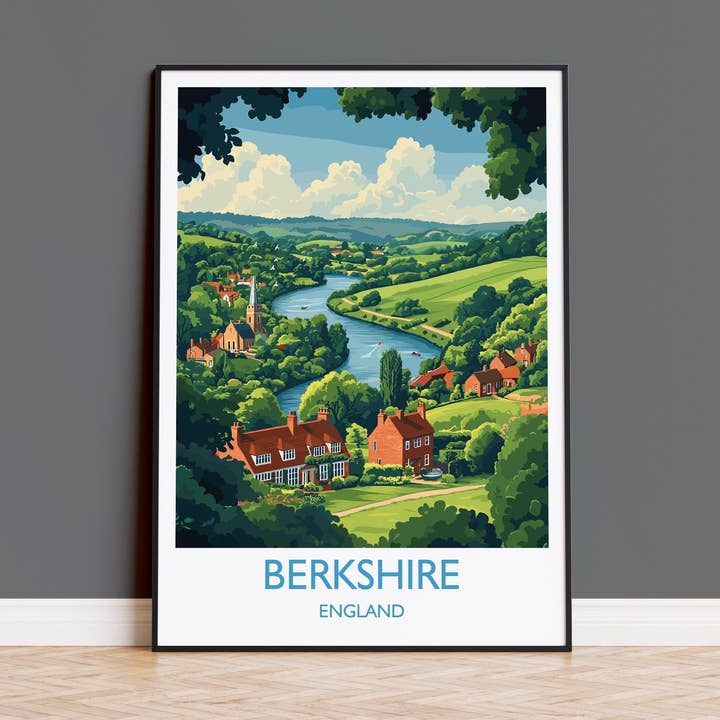 Berkshire Travel Poster Wall Art, Berkshire Travel Print, English Countryside Art Gift, Wall Art Print for wholesale by NQ Media Designs