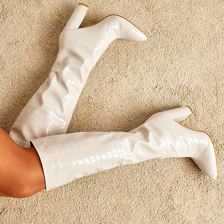 Show Catwalk Same Pointed Toe Chunky Heel over the Knee Boots Winter Slip on Long Boots for wholesale by Svelte Seduction