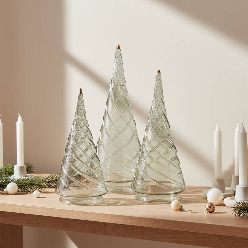 Dandarah - Wholesale Christmas Decoration - Blown Glass Tabletop Christmas Tree - Cone Swirl Olive Green3