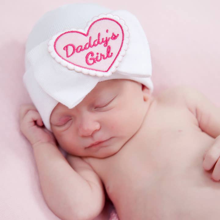 www.ilybean.com - Wholesale Newborn/Knit Hat - Baby - WHITE or Pink Daddy's Girl Hospital Hat