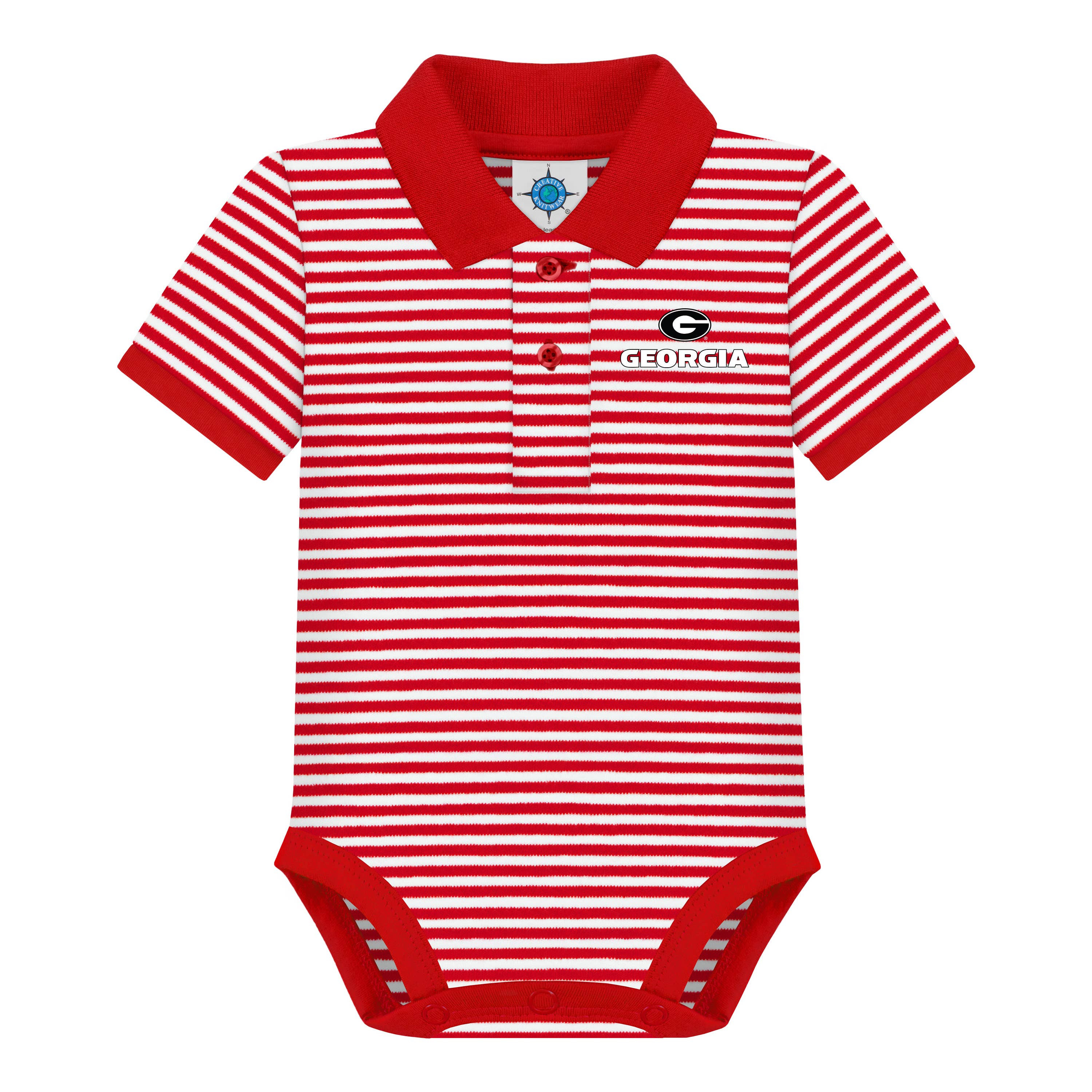Creative Knitwear - Wholesale Bodysuit (Non-Footed) - Baby - Georgia Bulldogs Striped Infant Polo Bodysuit 5